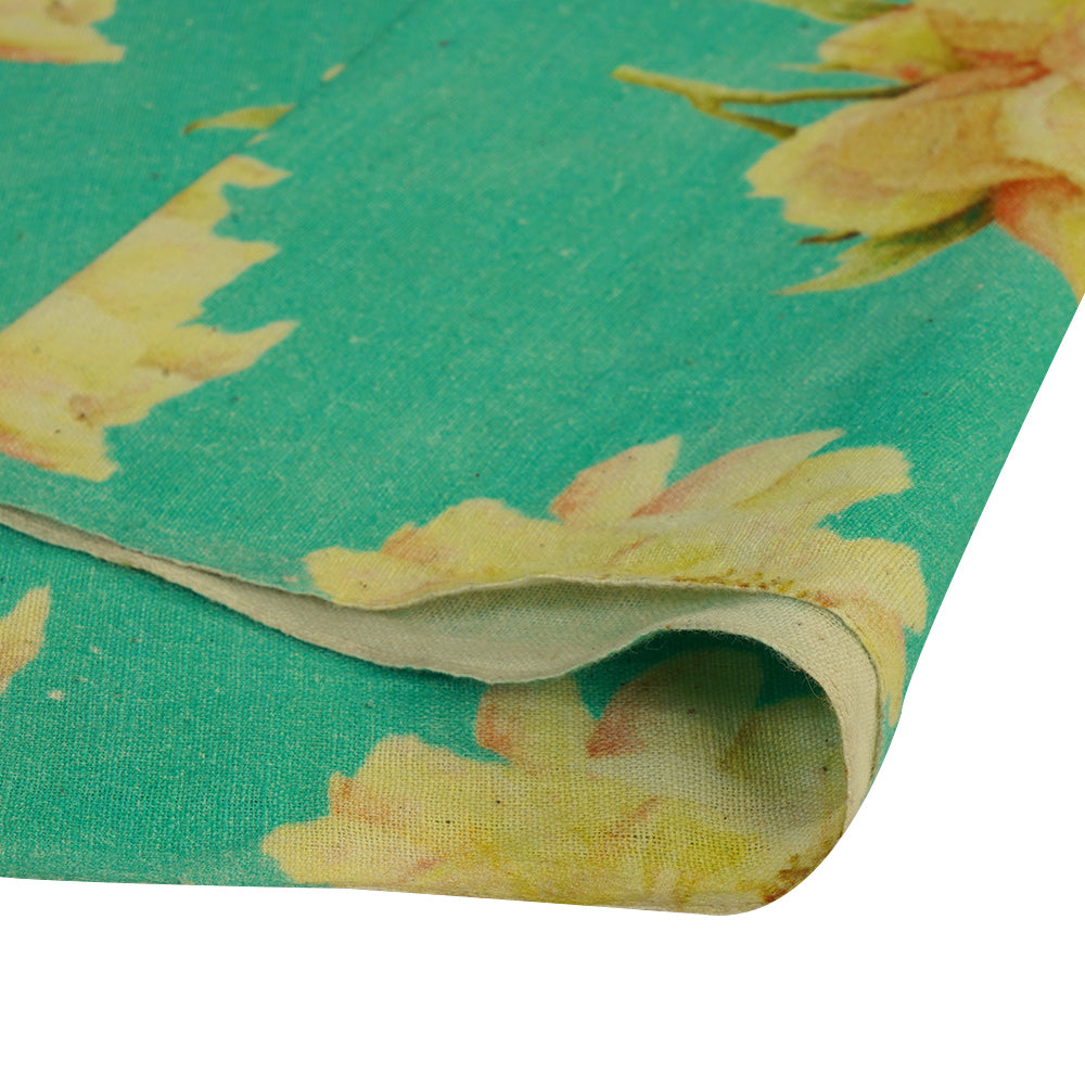 (Pre Cut 2.40 Mtr Piece) Jade Color Digital Printed Muslin Cotton Fabric