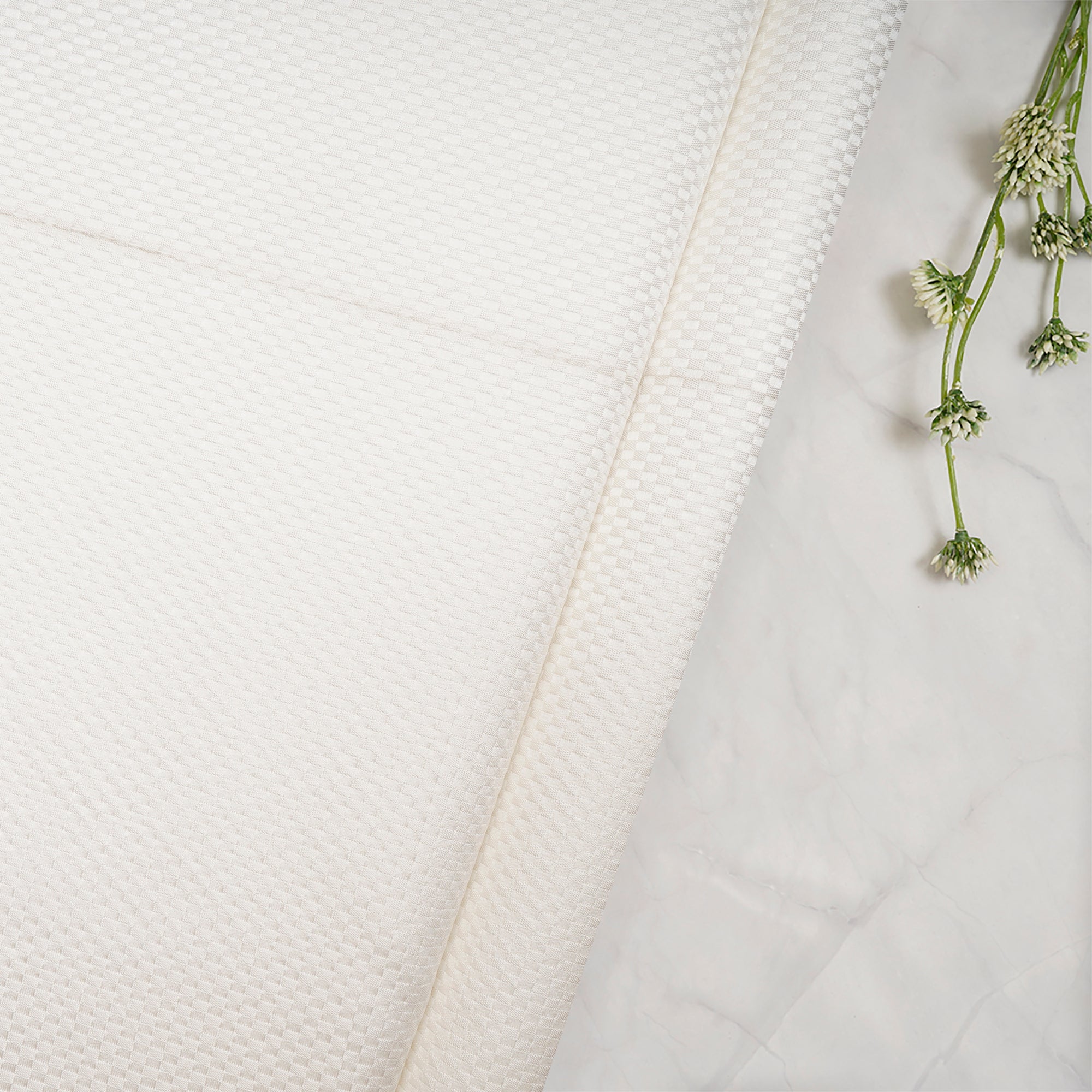 (Pre Cut 2.90 Mtr Piece) White Color Polyester Cotton Jacquard Fabric