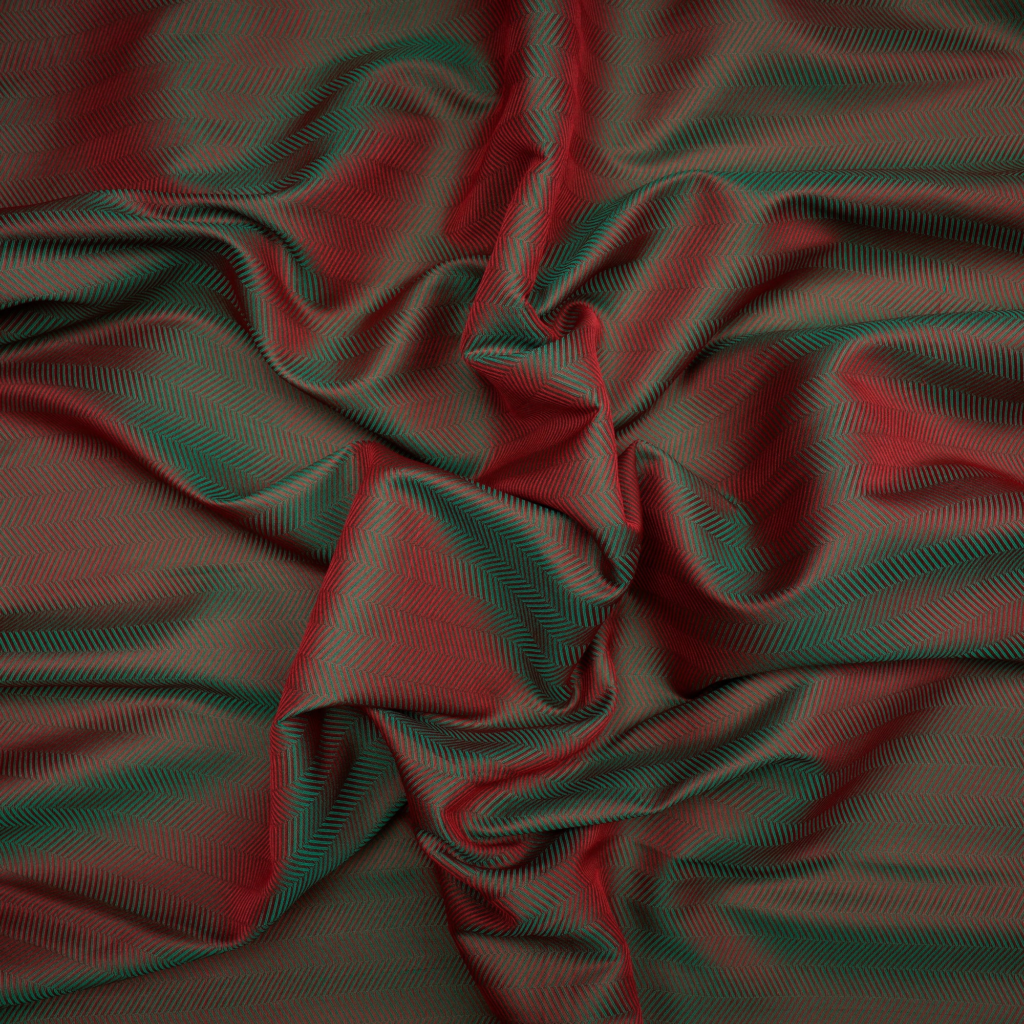 (Pre Cut 4.50 Mtr Piece) Red-Green Color Polyester Jacquard Fabric
