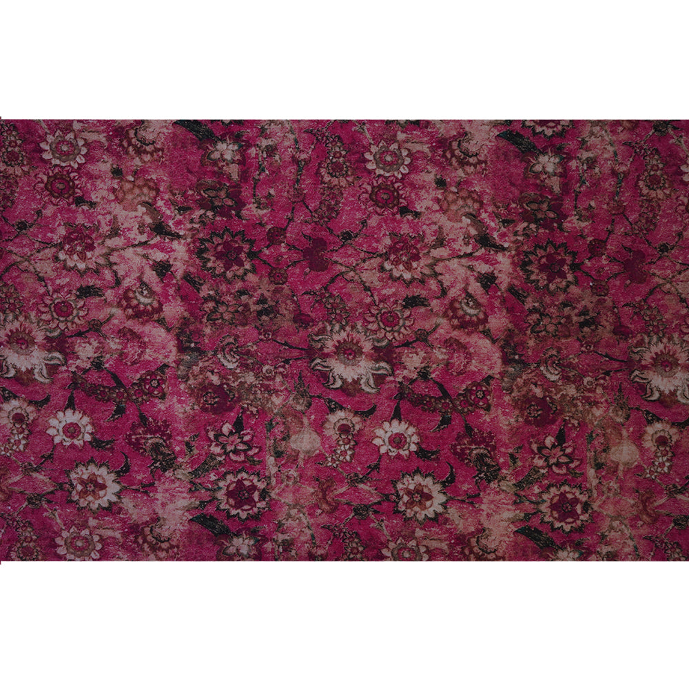 (Pre Cut 3.15 Mtr Piece) Pink Color Digital Printed Cotton Muslin Fabric