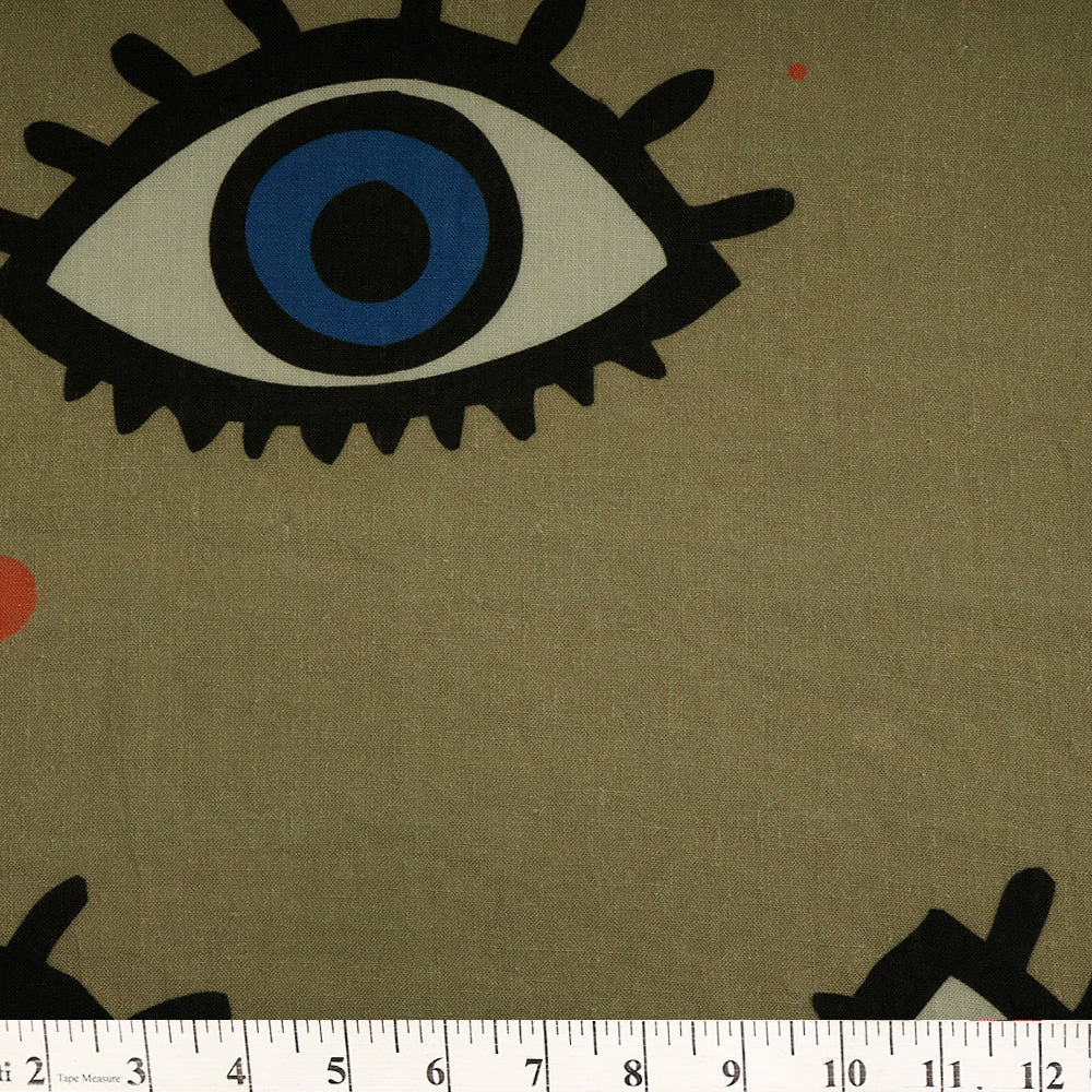 (Pre-Cut 1.35 Mtr ) Khaki Color Digital Printed Linen Fabric