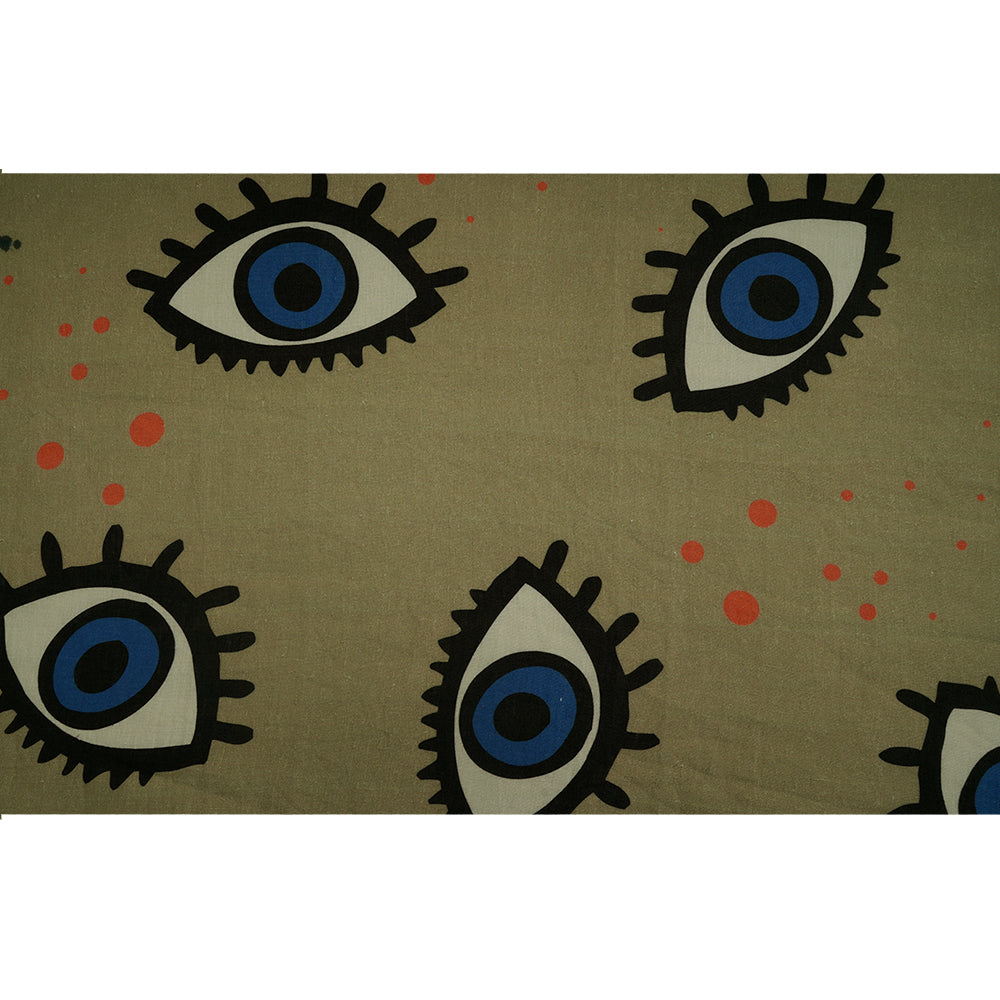 (Pre-Cut 1.35 Mtr ) Khaki Color Digital Printed Linen Fabric