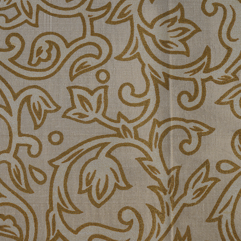 (Pre Cut 3.65 Mtr Piece) Golden Color Printed Dupion Silk Fabric