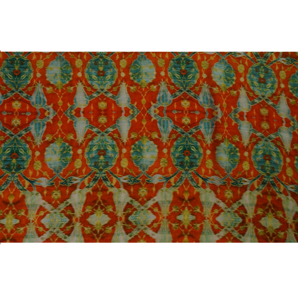 (Pre Cut 4.55 Mtr Piece) Orange Color Digital Printed Modal Satin Fabric