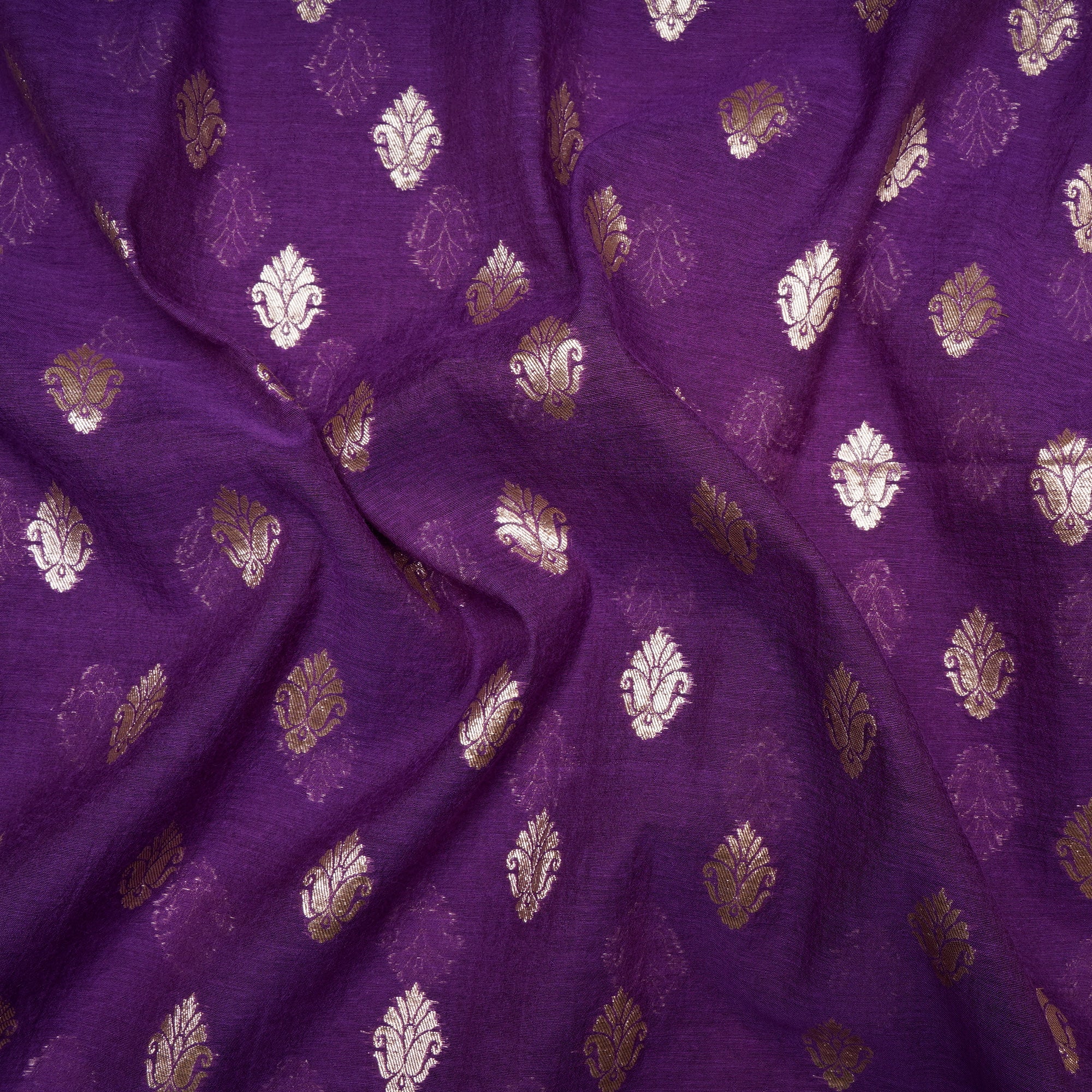 (Pre Cut 3 Mtr )Purple Motif Pattern Silk-Cotton Jacquard Fabric