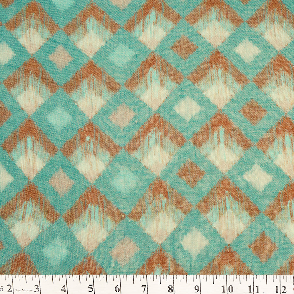 (Pre Cut 4.10 Mtr Piece) Sky Blue Digital Printed Gauge Linen Fabric
