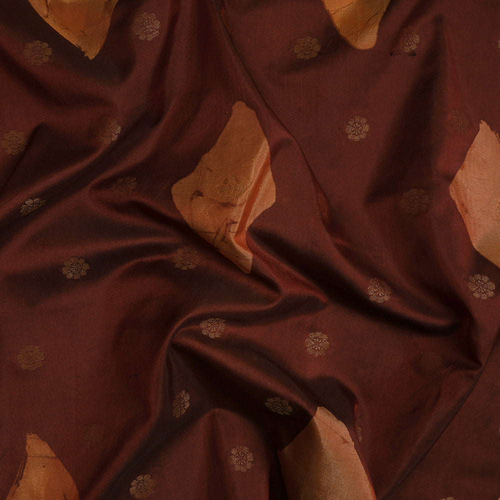 (Pre-Cut 3.60 Mtr) Maroon Color Handwoven Pure Jacquard Silk Fabric