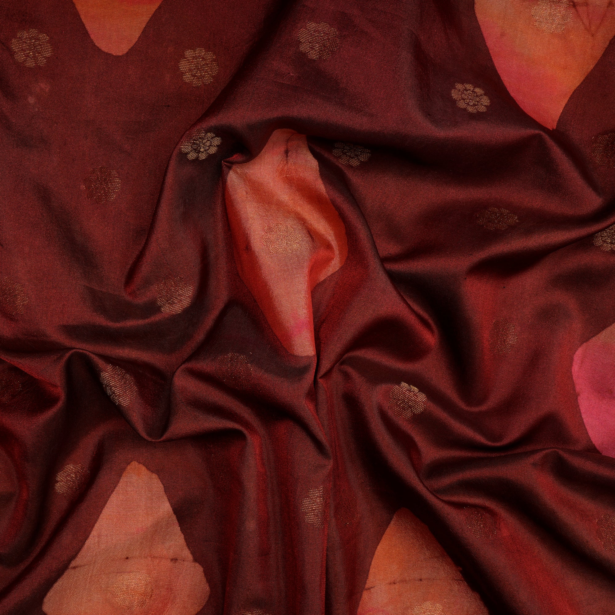 (Pre Cut 3.85 Mtr Piece) Maroon Color Handwoven Pure Jacquard Silk Fabric