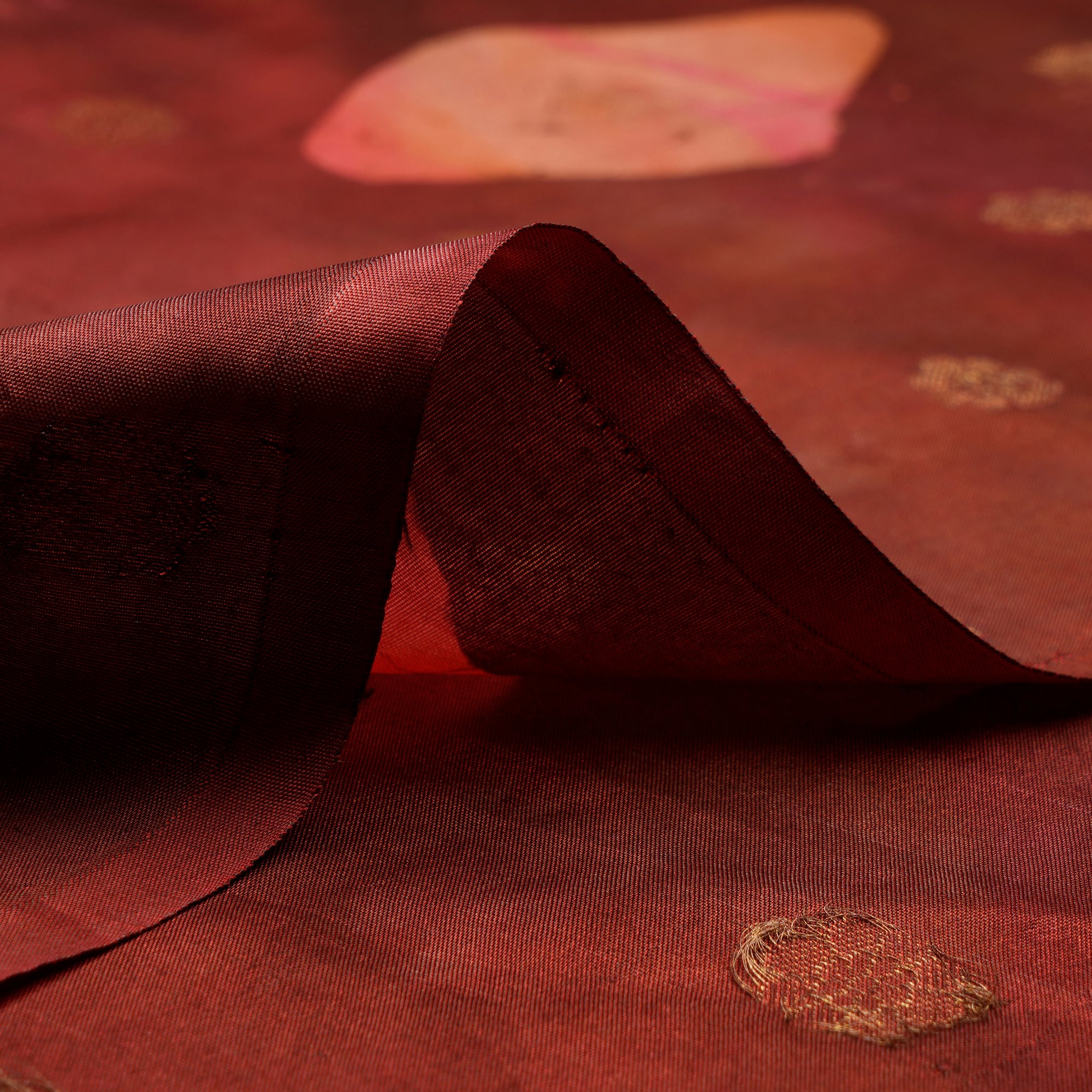 (Pre Cut 3.85 Mtr Piece) Maroon Color Handwoven Pure Jacquard Silk Fabric