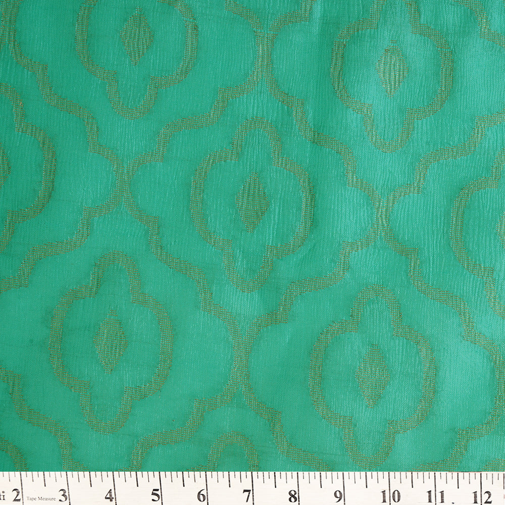 (Pre Cut 1.55 Mtr Piece) Turquoise Color Brocade Dupion Silk Fabric