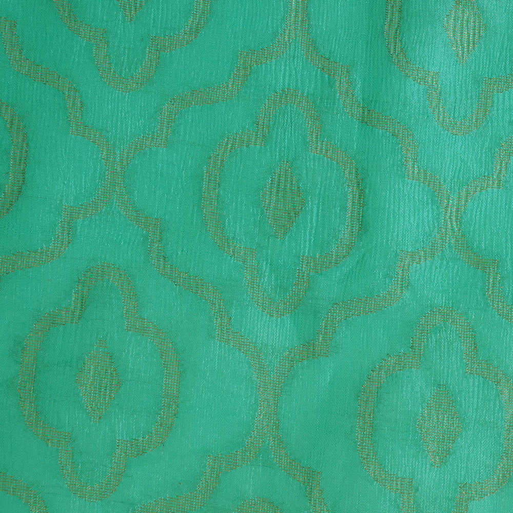 (Pre Cut 1.55 Mtr Piece) Turquoise Color Brocade Dupion Silk Fabric