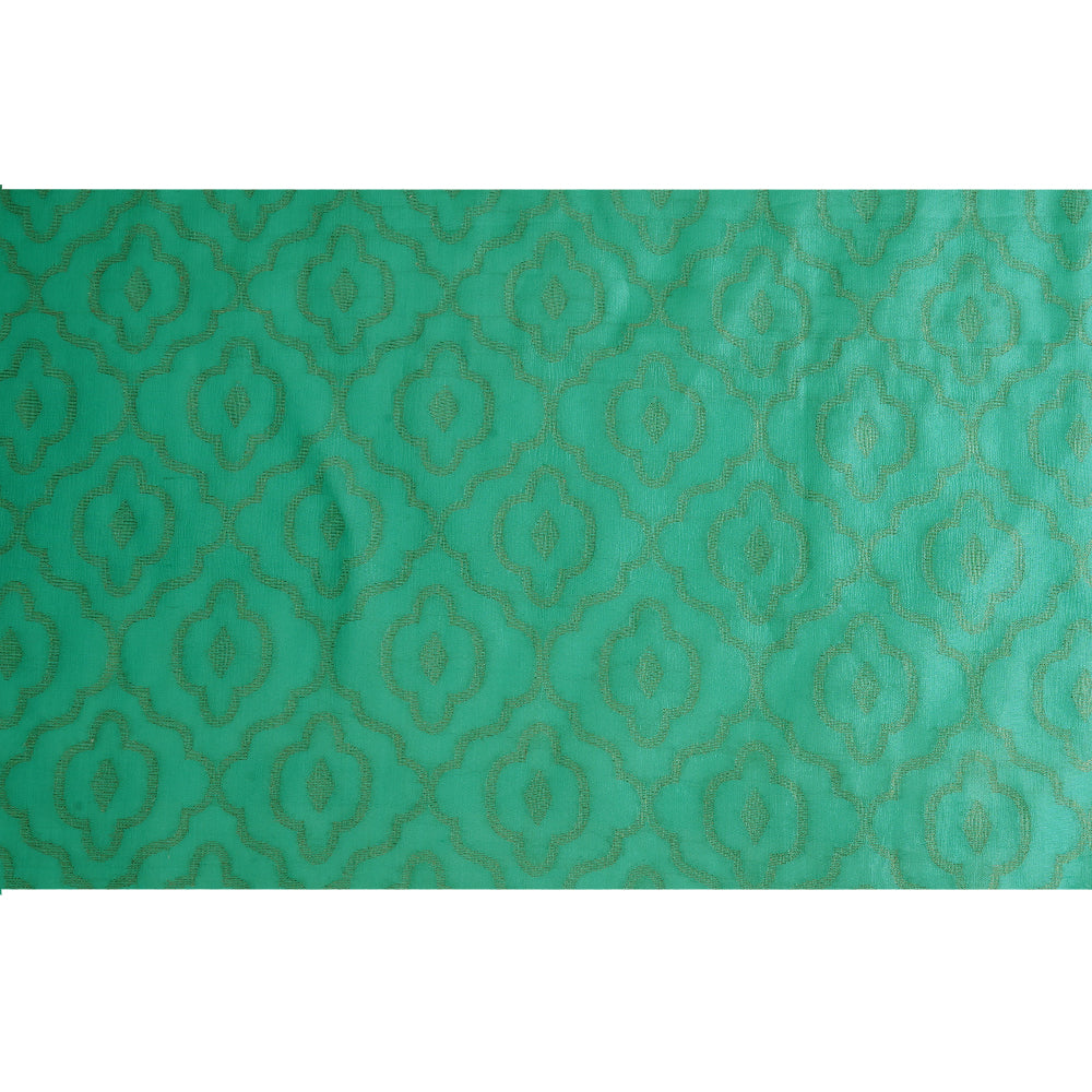 (Pre Cut 1.55 Mtr Piece) Turquoise Color Brocade Dupion Silk Fabric