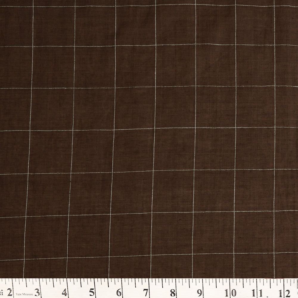 (Pre Cut 1.30 Mtr Piece) Brown Color Checked Cotton Muslin Fabric