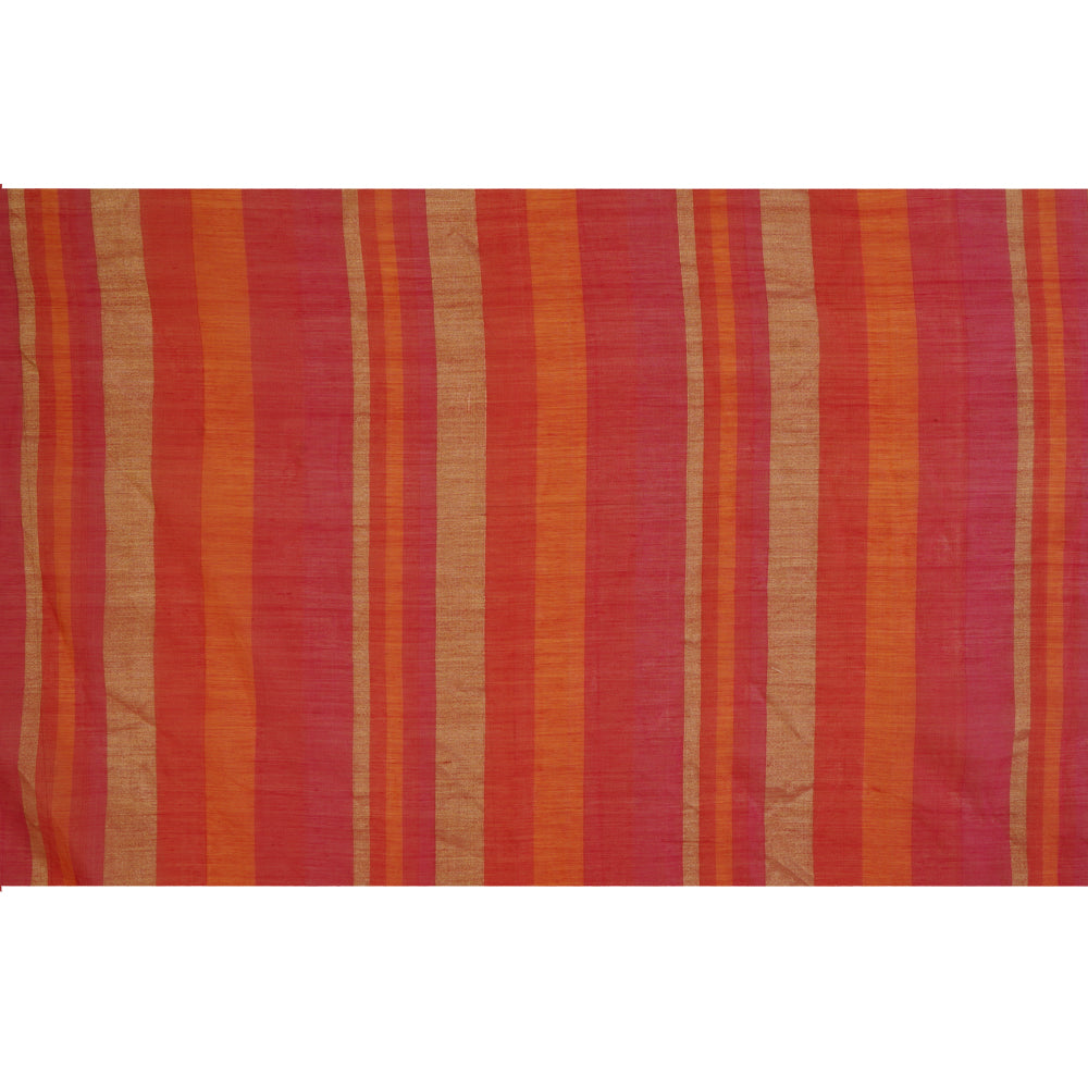(Pre Cut 1.30 Mtr Piece) Magenta Color Striped Silk Cotton Fabric