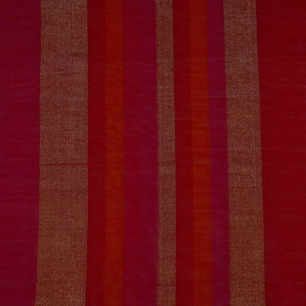 (Pre Cut 3.45 Mtr Piece) Multi Color Striped Cotton Silk Fabric