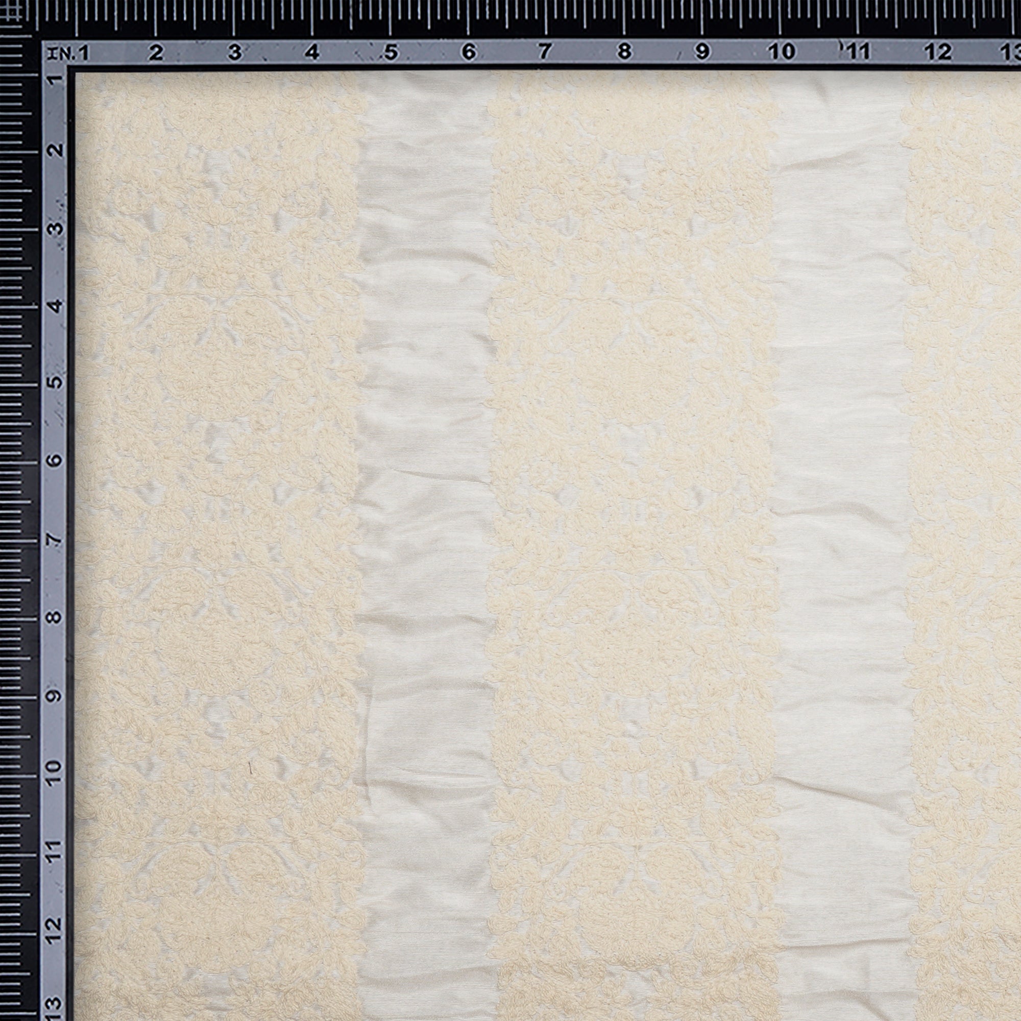 (Pre Cut 3.30 Mtr Piece) White Color Embroidered Polyester Fabric