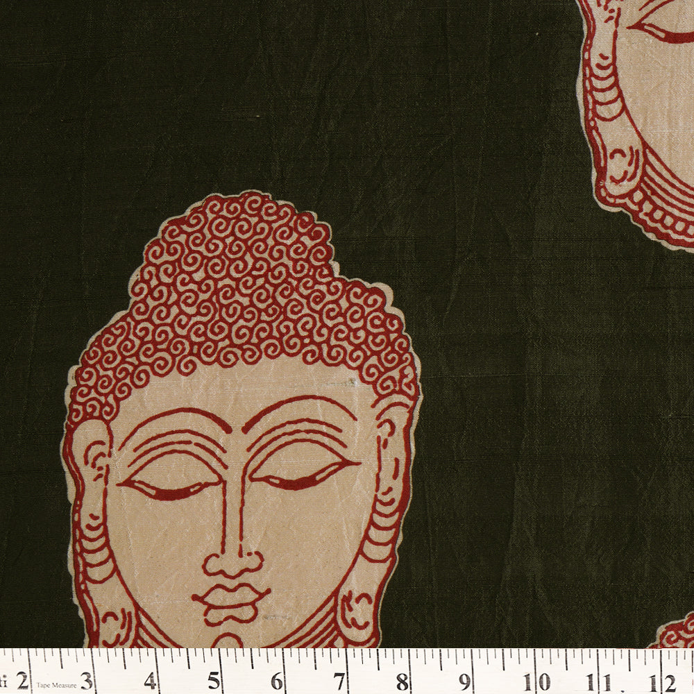 (pre Cut 3.50 Mtr Piece) Charcoal Color Kalamkari Pattern Digital Printed Dupion Silk Fabric