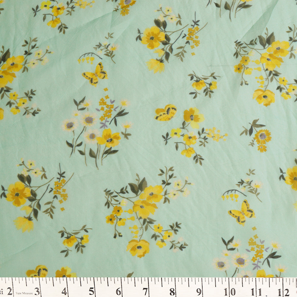 (Pre Cut 3 Mtr Piece) Light Blue Color Floral Pattern Digital Printed Viscose Organza Fabric