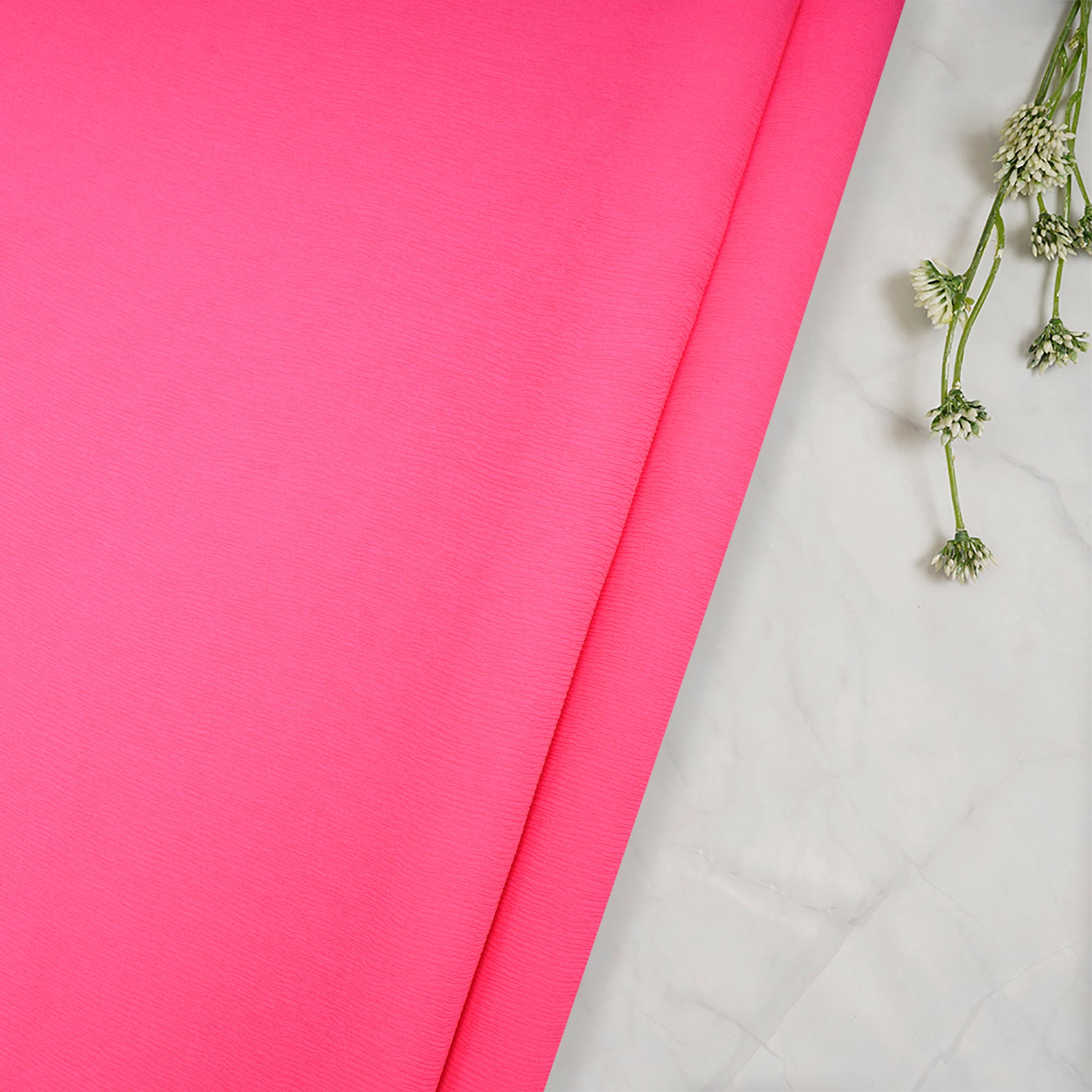 (Pre Cut 2 Mtr Piece) Fluorescent Pink Color Chiffon Silk Fabric