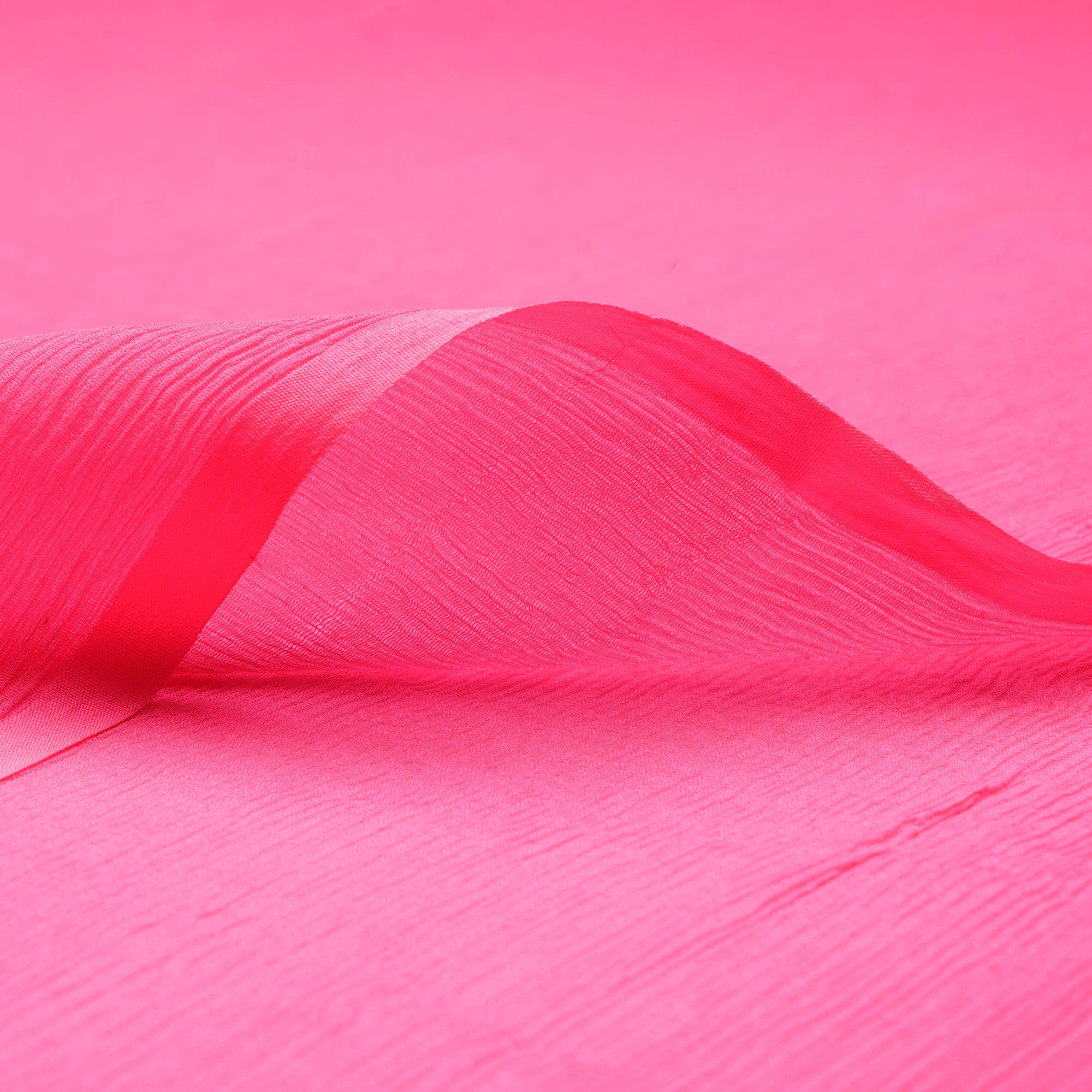 (Pre Cut 2 Mtr Piece) Fluorescent Pink Color Chiffon Silk Fabric