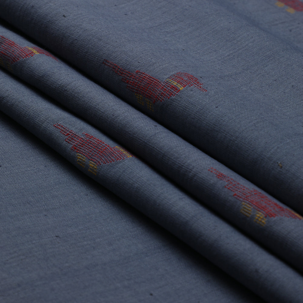 (Pre-Cut 1.50 Mtr) Grey Color Handloom Jamdani Pure Cotton Fabric