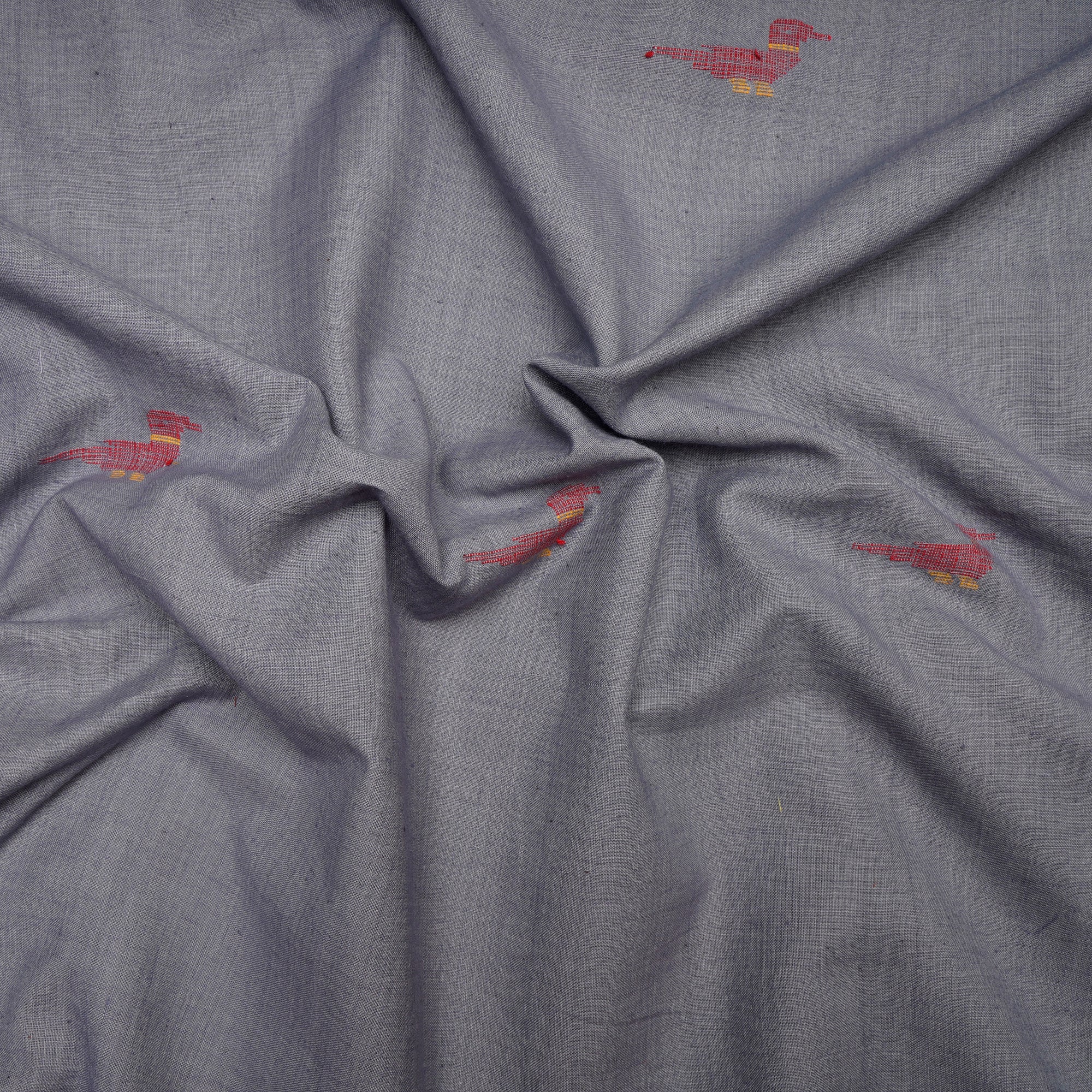 (Pre-Cut 3.00 Mtr )Grey Color Handloom Jamdani Pure Cotton Fabric