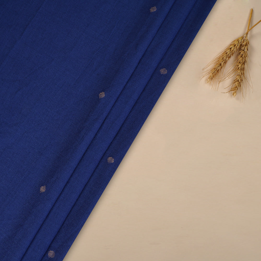 (Pre Cut 4.25 Mtr Piece) Blue Color Handwoven Jamdani Cotton Fabric