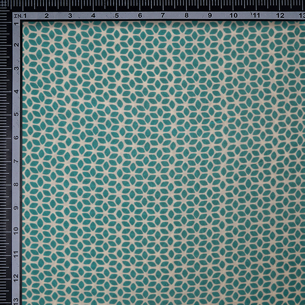 (Pre-Cut 4.35 Mtr) Beige-Turquoise Color Digital Printed Bemberg Modal Fabric