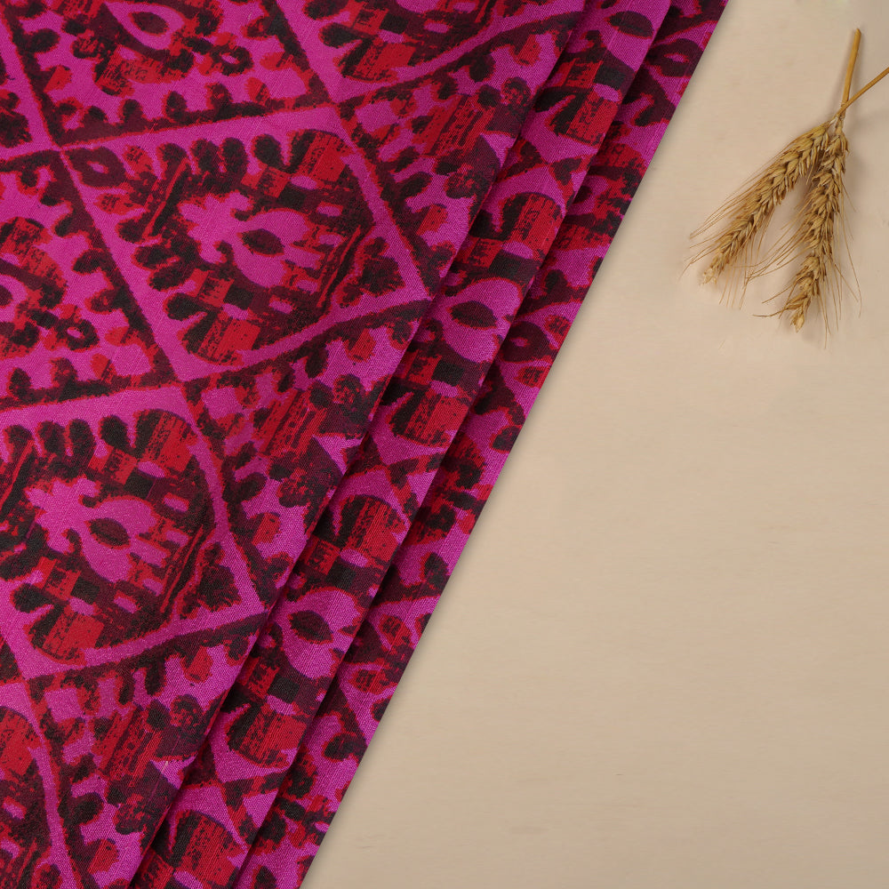 (Pre Cut 1.95 Mtr Piece) Pink Color Digital Printed Dupion Silk Fabric
