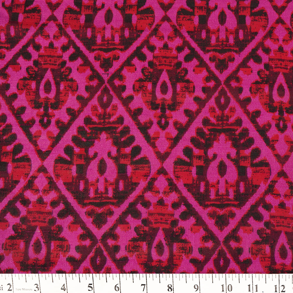 (Pre Cut 1.95 Mtr Piece) Pink Color Digital Printed Dupion Silk Fabric