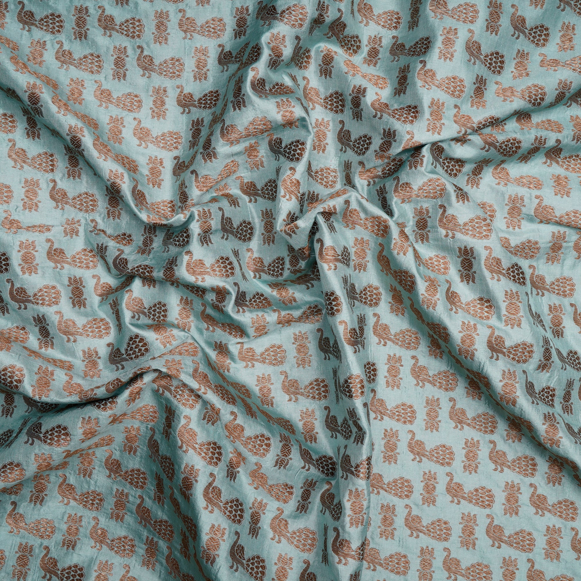 (Pre Cut 2.25 Mtr Piece) Ice Blue Color Handwoven Brocade Silk Fabric