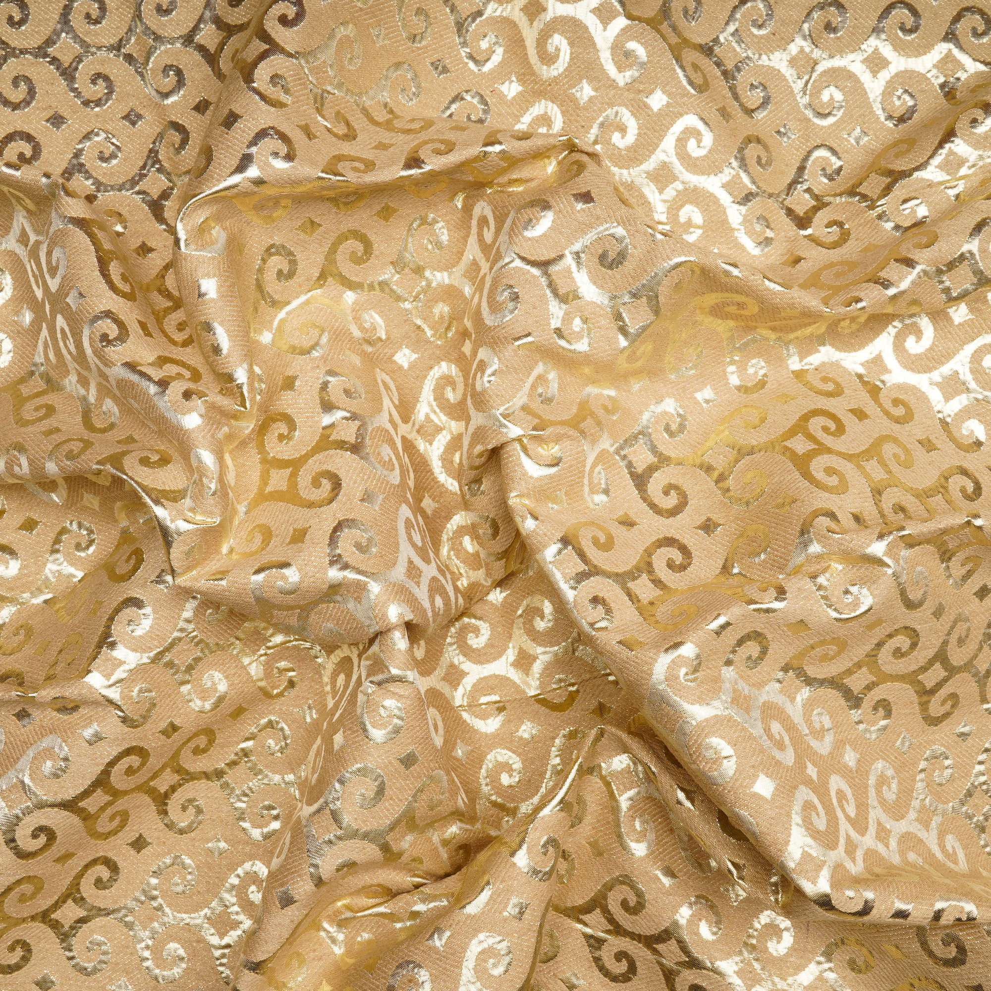 (Pre Cut 4.30 Mtr Piece) Golden Color Handwoven Lurex Brocade Fabric