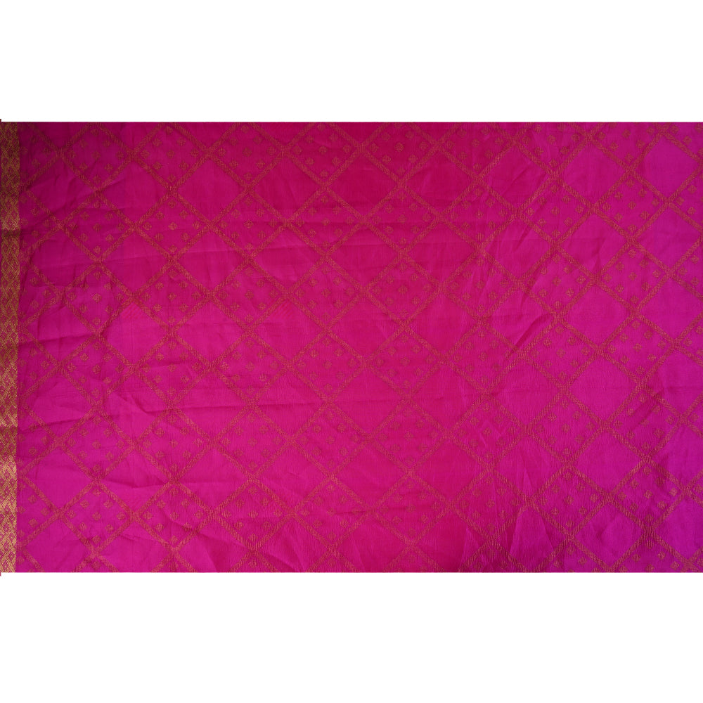 (Pre Cut 4.40 Mtr Piece) Purple Color Handwoven Dupion Brocade Silk Fabric