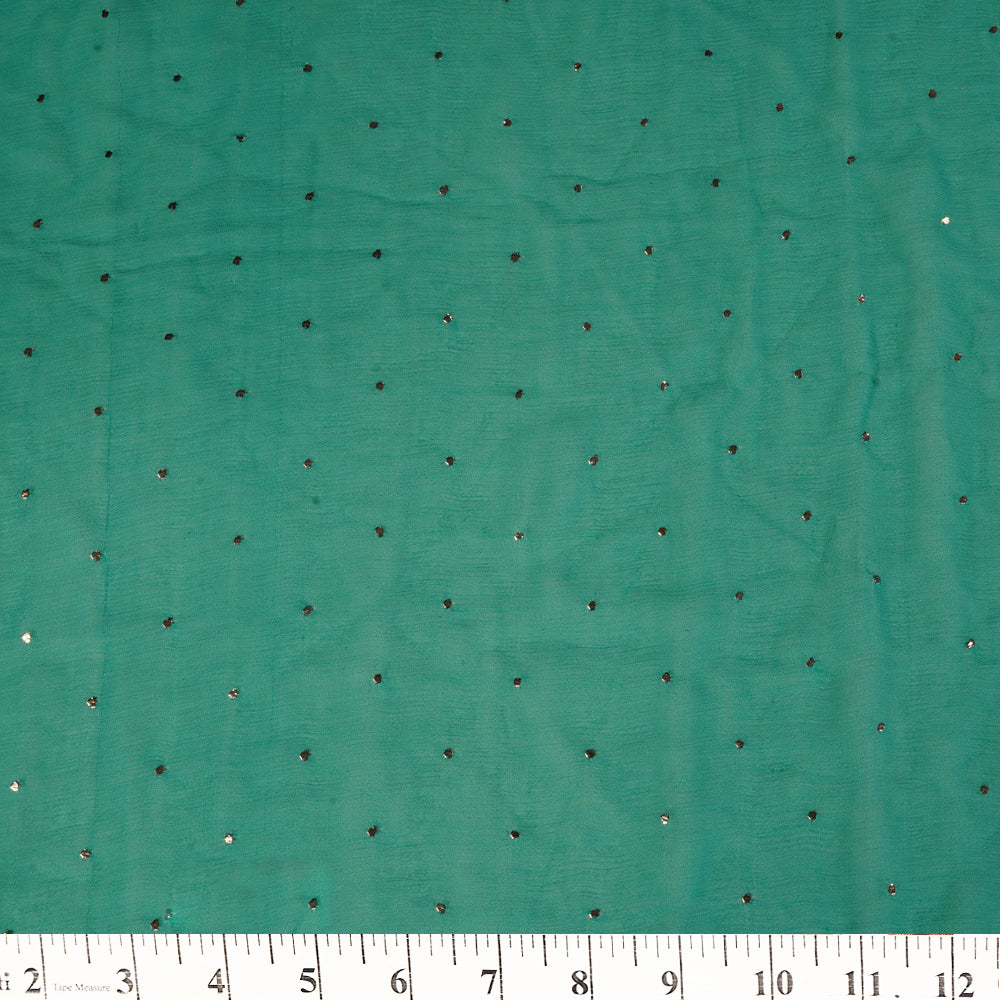 (Pre Cut 0.70 Mtr Piece) Green Color Handcrafted Mukaish Work Silk Fabric