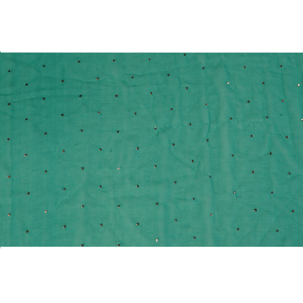 (Pre Cut 0.70 Mtr Piece) Green Color Handcrafted Mukaish Work Silk Fabric