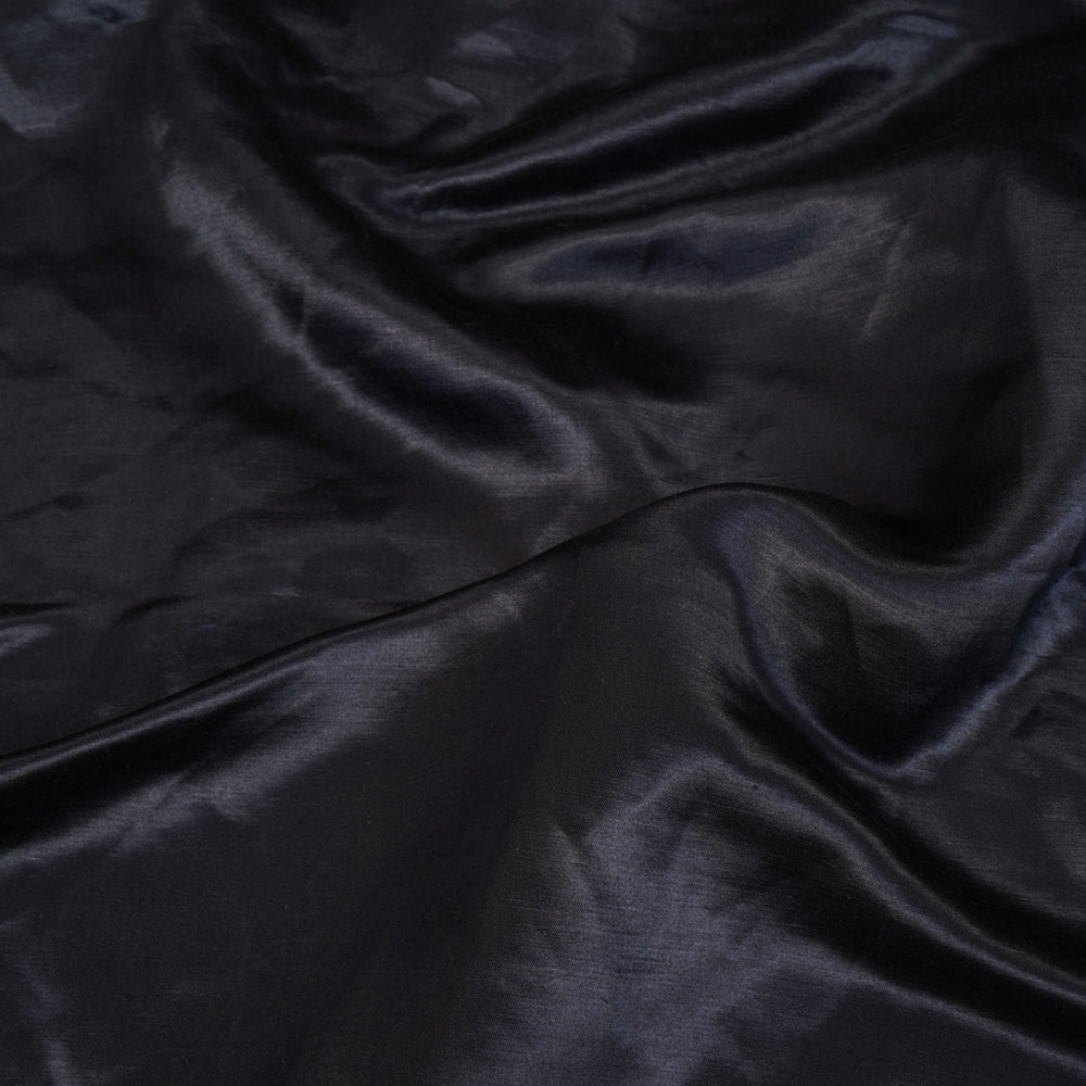 (Pre Cut 1.60 Mtr Piece) Black Color Satin Linen Silk Fabric