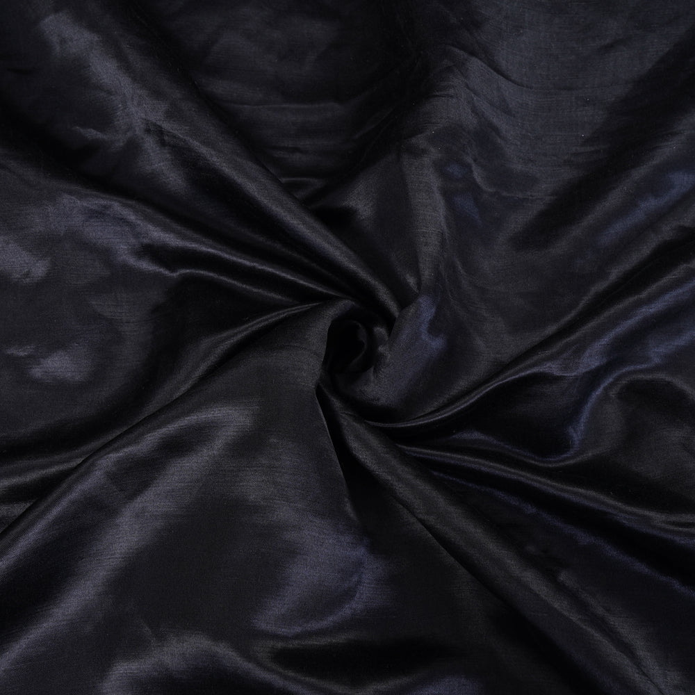 (Pre Cut 1.60 Mtr Piece) Black Color Satin Linen Silk Fabric