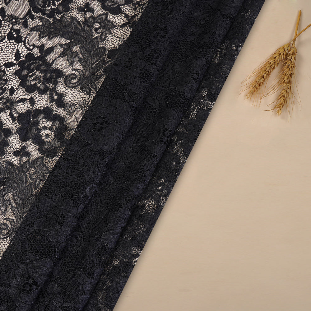 (Pre Cut 4 Mtr piece) Black Color Fancy Nylon Net Fabric