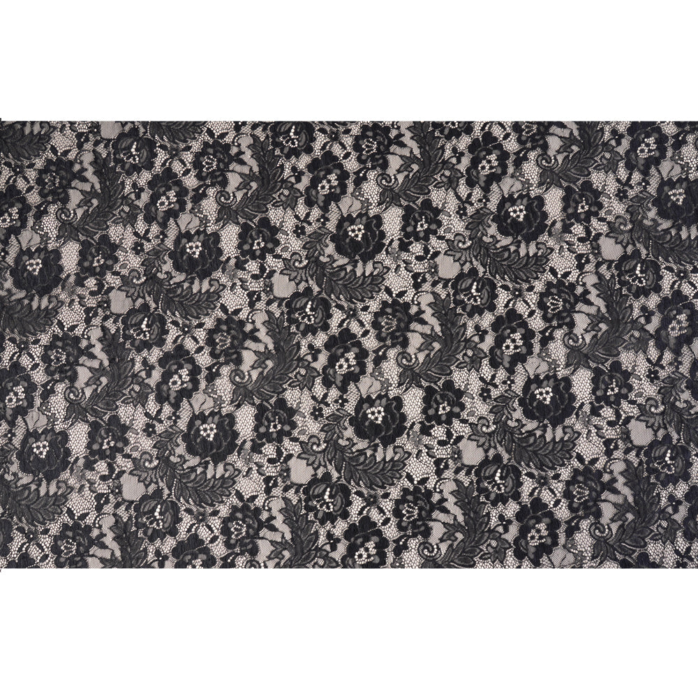 (Pre Cut 4 Mtr piece) Black Color Fancy Nylon Net Fabric