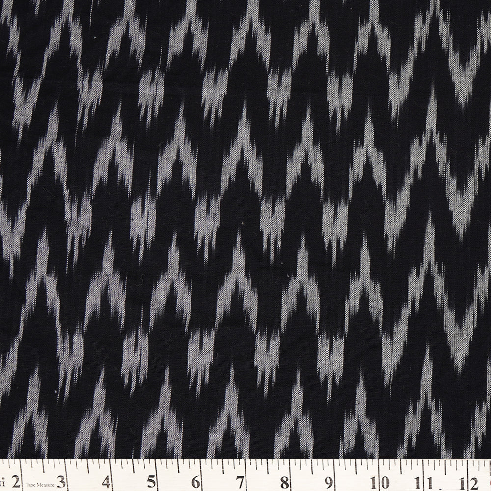 (Pre Cut 2.20 Mtr Piece) Black Color Handwoven Cotton Ikat Fabric