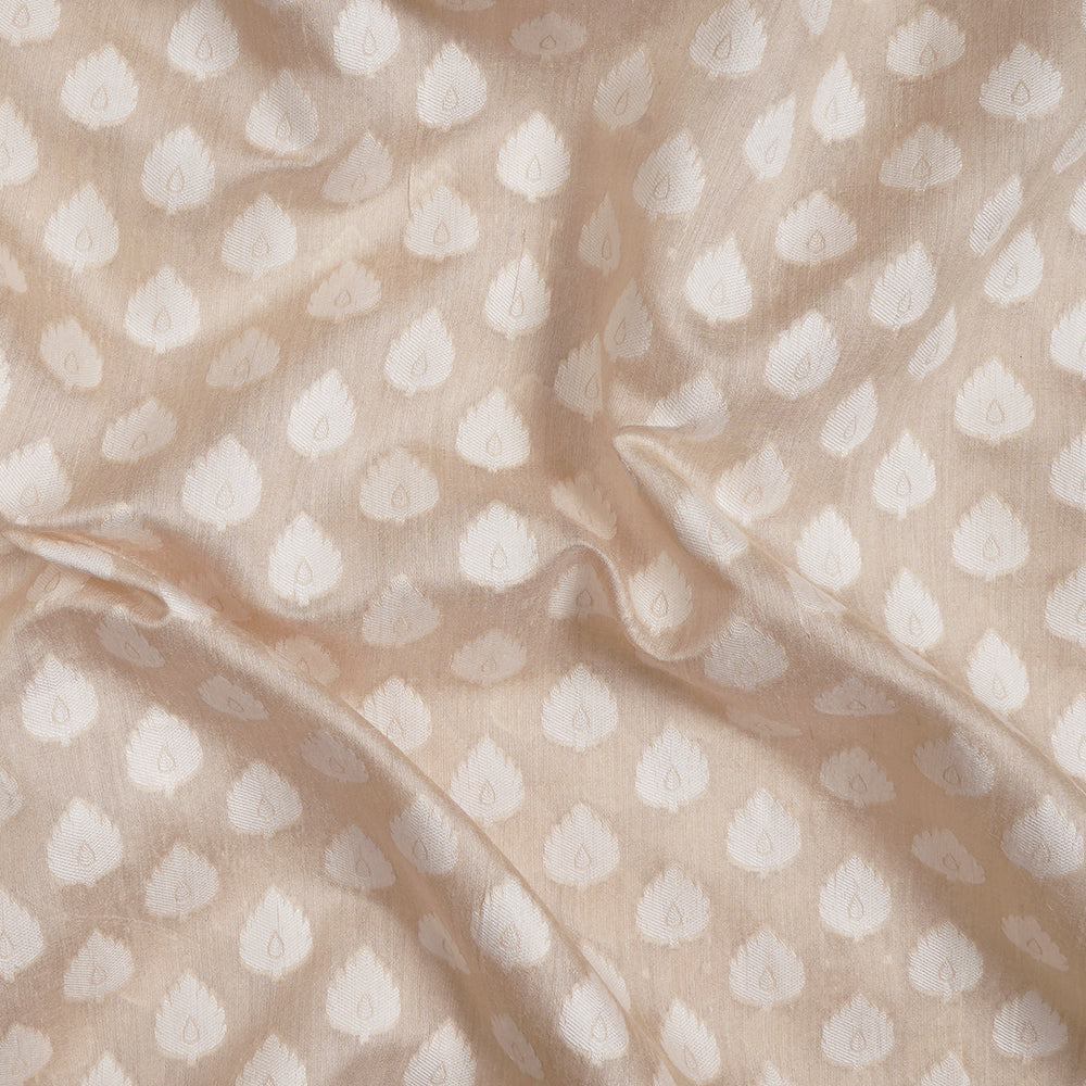 (Pre-Cut 1.85 Mtr) Beige Color Pure Muga Jacquard Silk Fabric