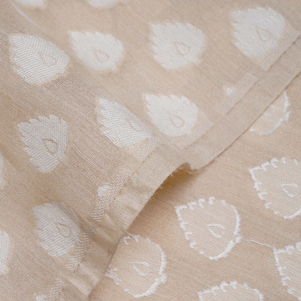 (Pre-Cut 1.85 Mtr) Beige Color Pure Muga Jacquard Silk Fabric