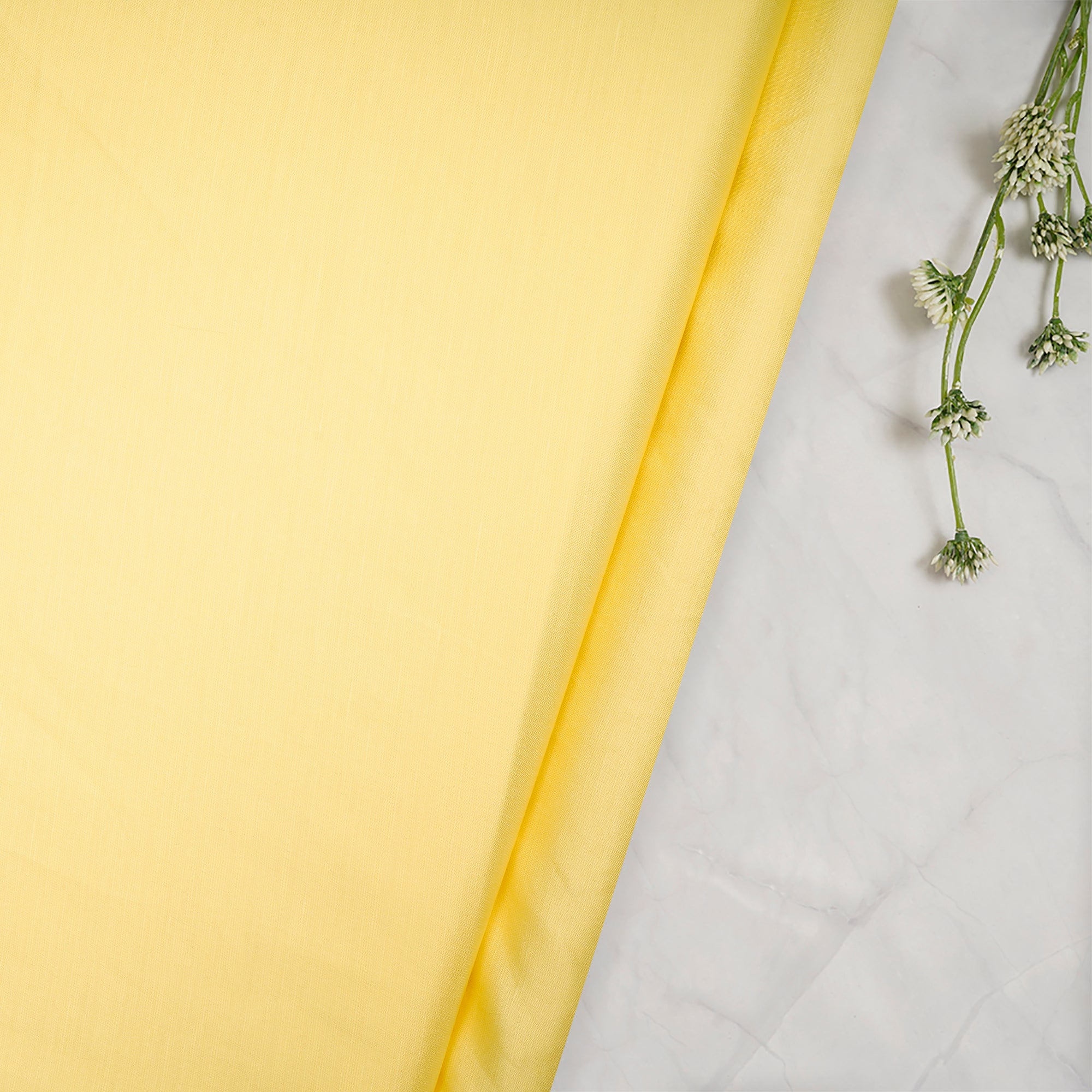 (Pre Cut 3.90 Mtr Piece) Yellow Color Bemberg Linen Satin Fabric