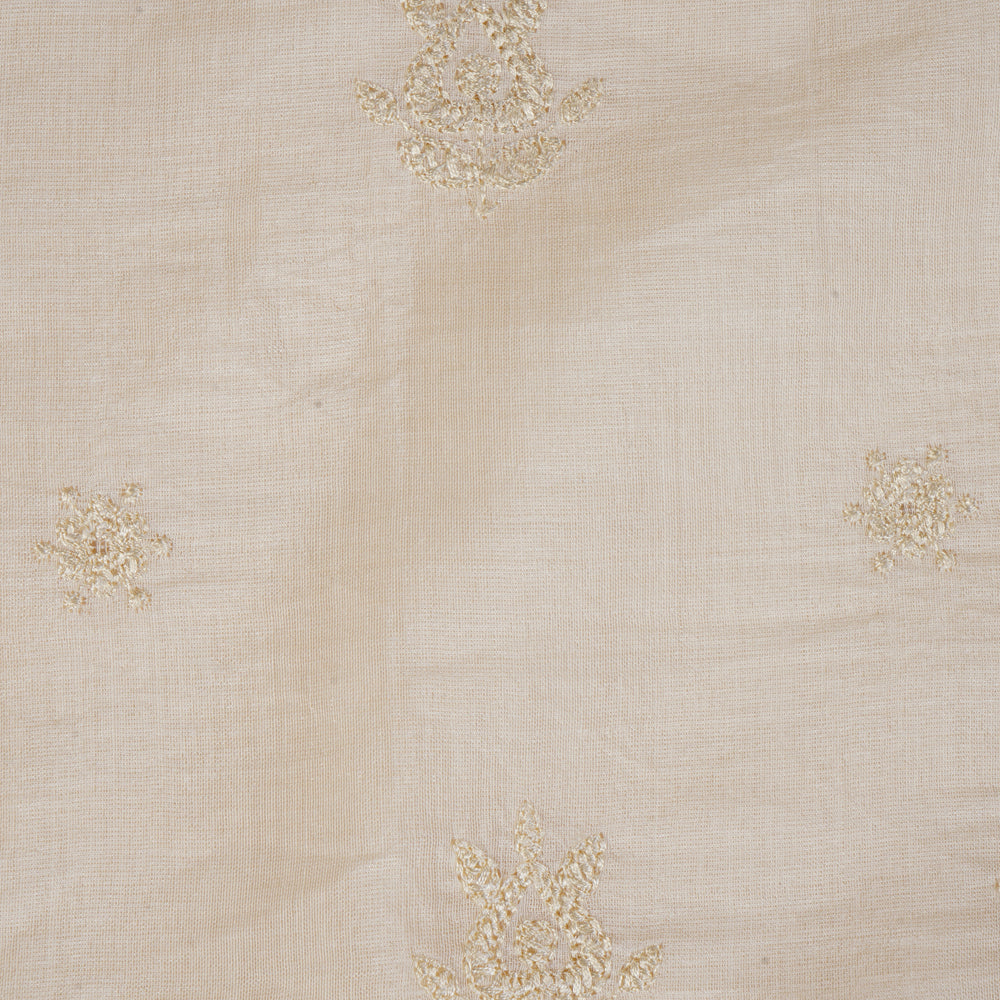 (Pre Cut 3.20 Mtr Piece) Cream Color Embroidered Tussar Chanderi Fabric