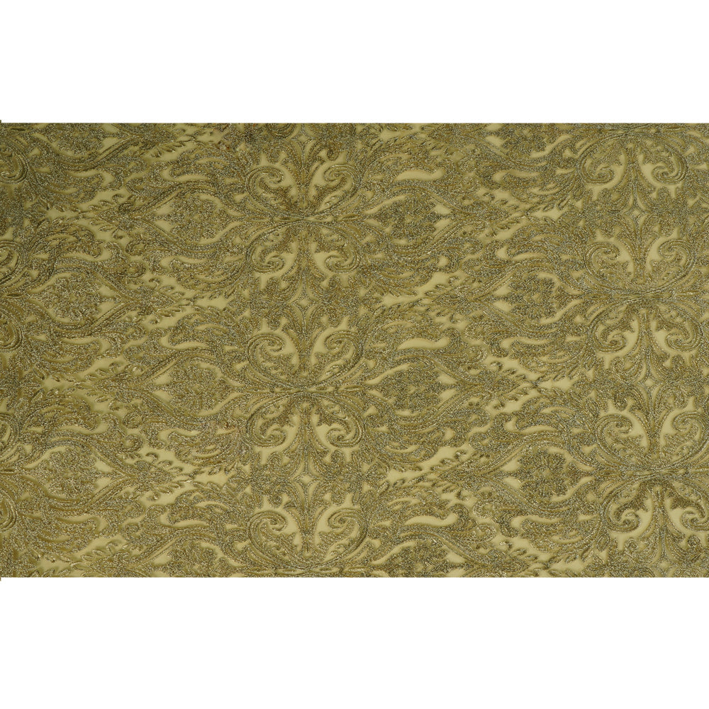 (Pre Cut 3.10 Mtr Piece) Lime Yellow Color Embroidered Nylon Net Fabric
