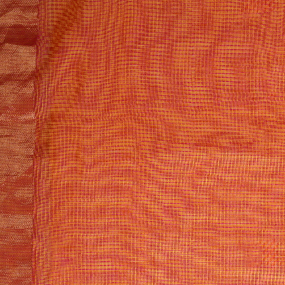 (Pre Cut 2.45 Mtr Piece) Multi Color Handwoven Kota Silk Fabric with Zari Border