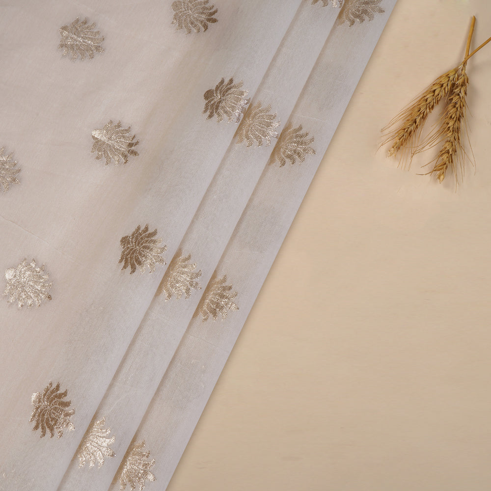 (Pre Cut 2.25 Mtr Piece) Off White Handwoven Chanderi Jacquard Fabric