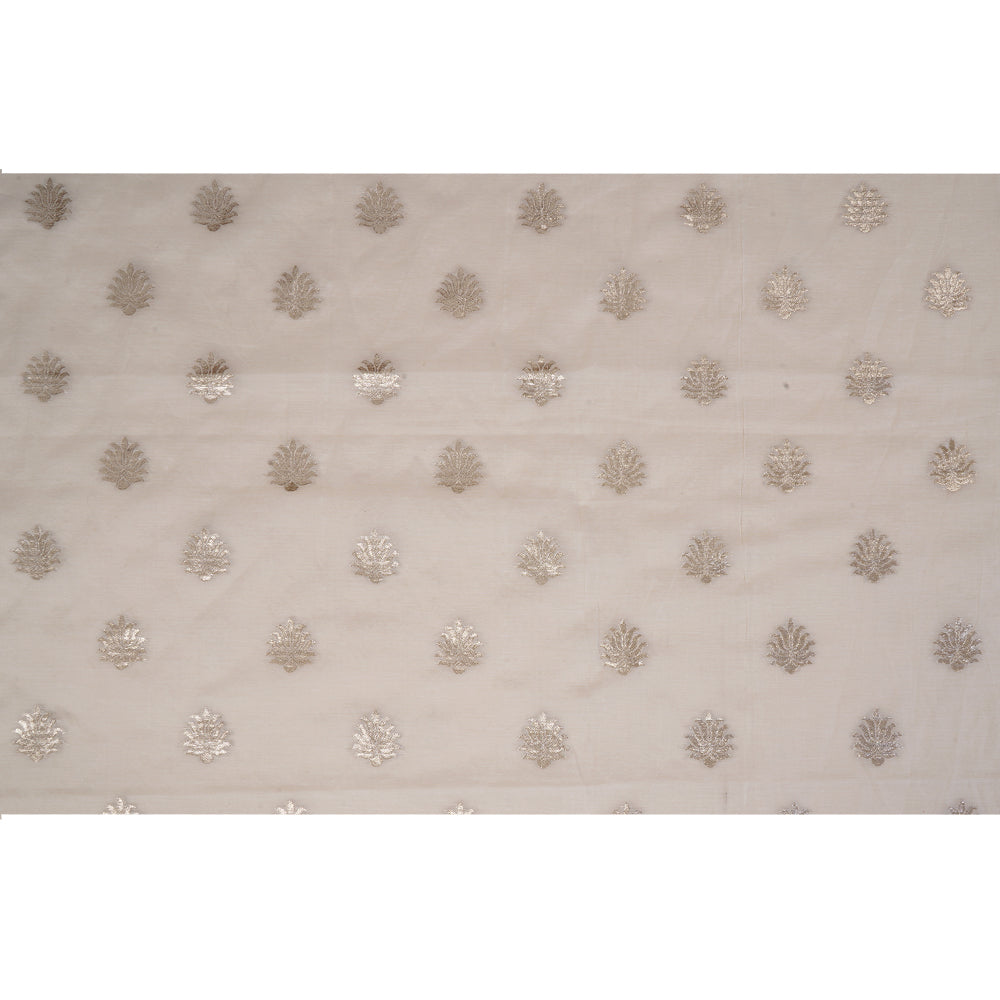 (Pre Cut 2.25 Mtr Piece) Off White Handwoven Chanderi Jacquard Fabric