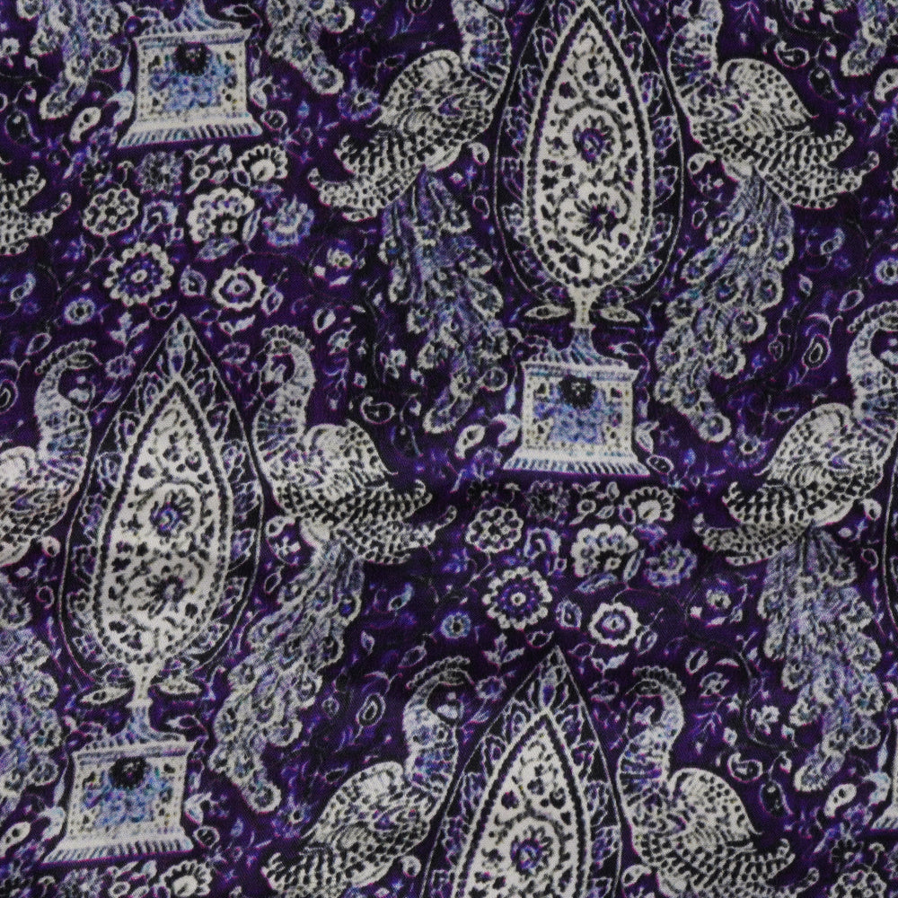 (Pre Cut 1 Mtr Piece) Purple Color Printed Bemberg Georgette Satin Fabric