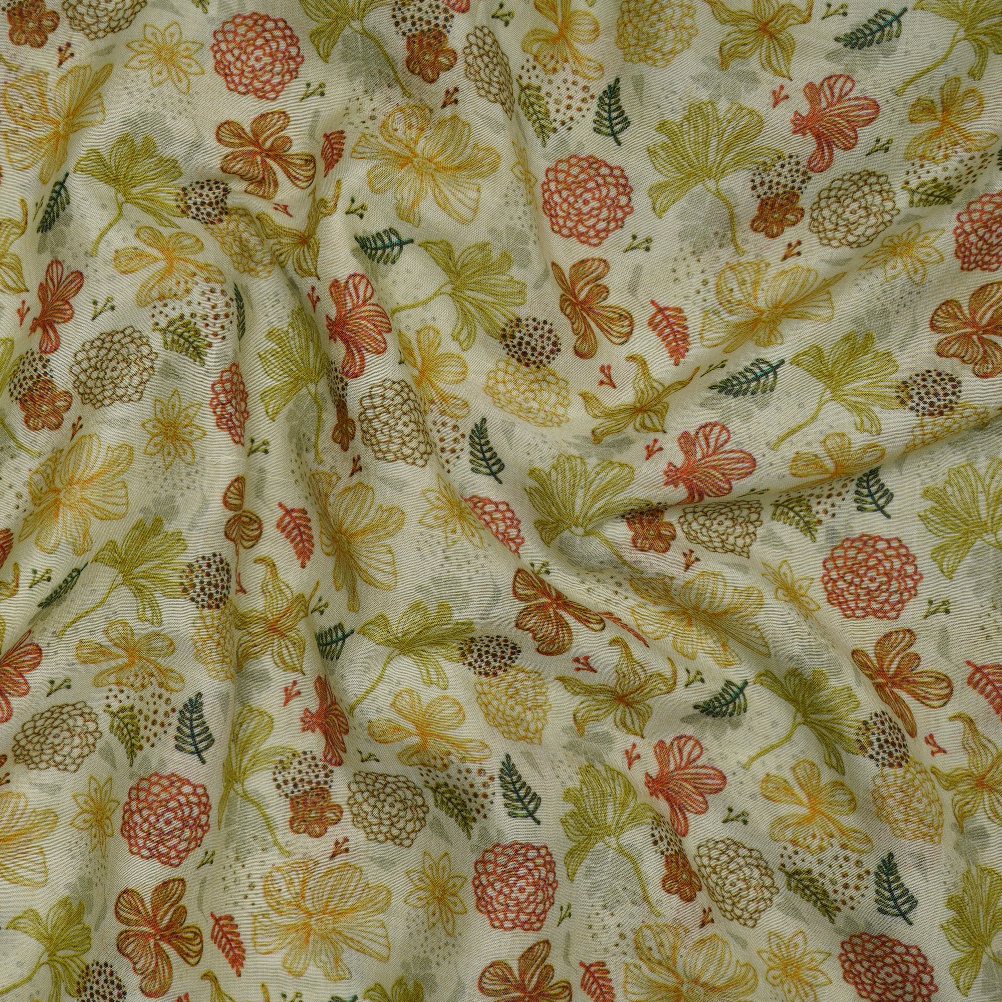 (Pre-Cut 4.85 Mtr) Lime Green Digital Printed Chanderi Fabric